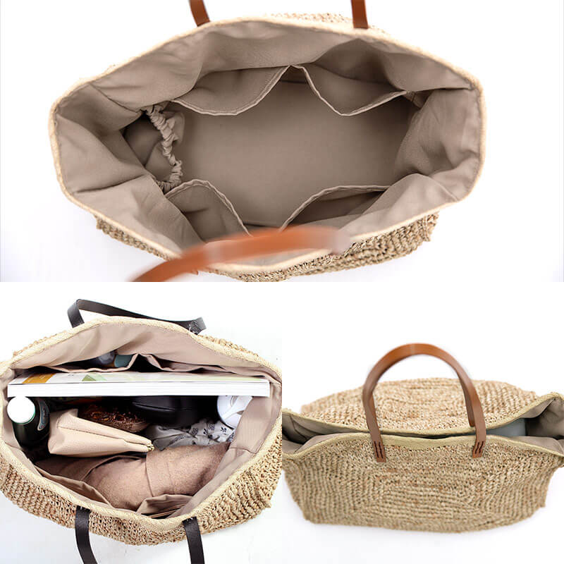 Leather Handle Straw Bag | CANETTA-M