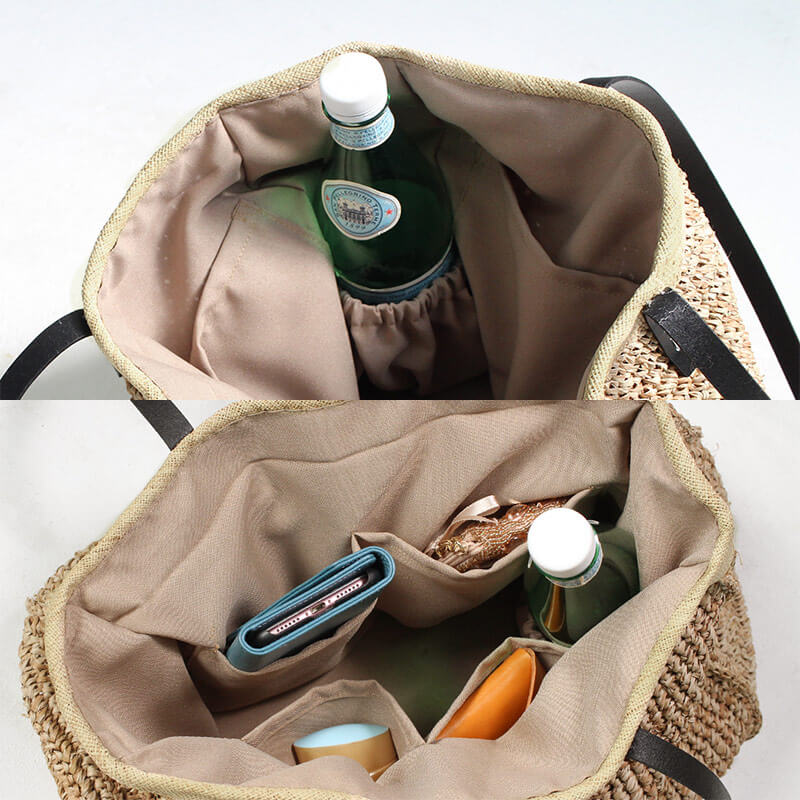 Leather Handle Straw Bag | CANETTA-M