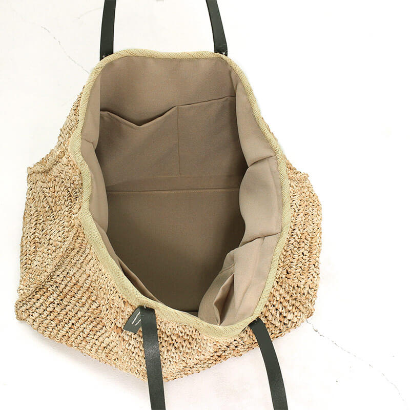 Leather Handle Straw Bag | CANETTA-M