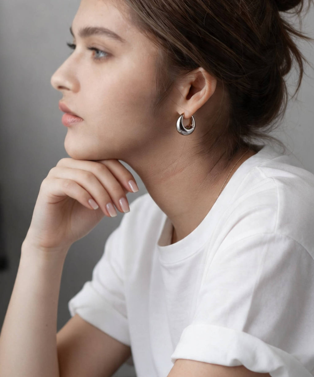 18K Gold Plated Sterling Silver Plump Hoop Earrings | CAPALLE