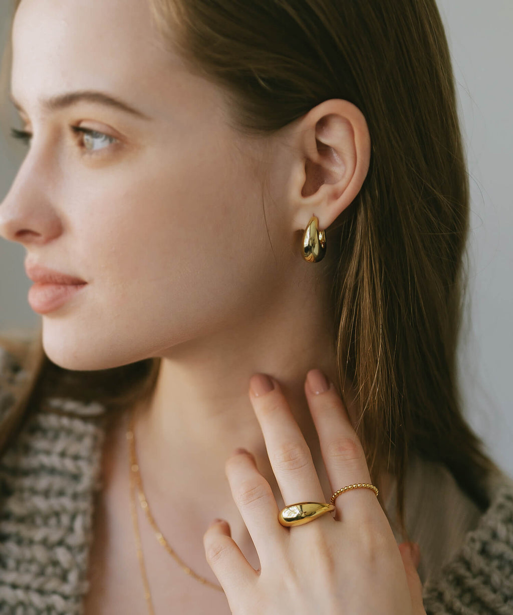 18K Gold Plated Sterling Silver Plump Hoop Earrings | CAPALLE