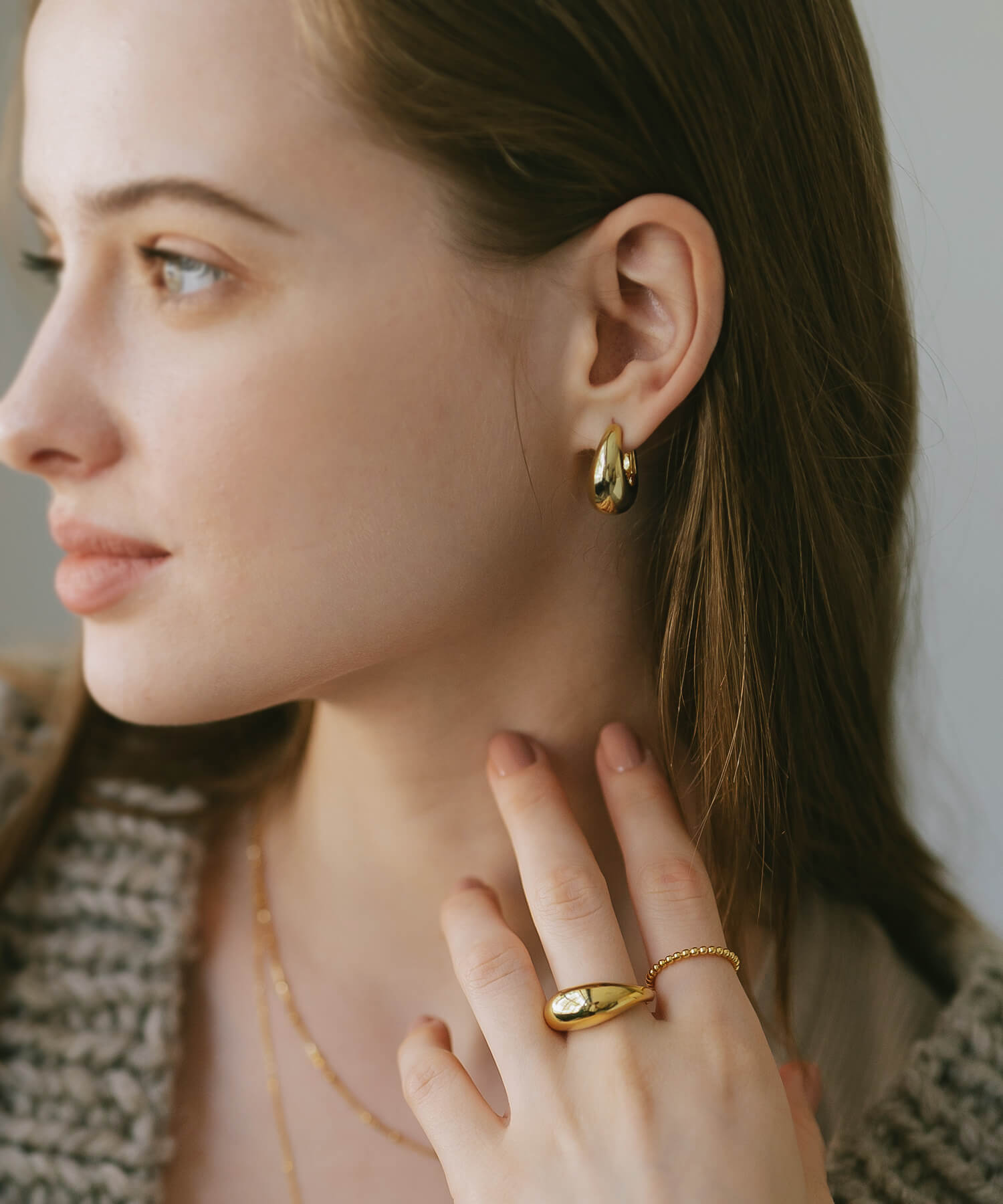 18K Gold Plated Sterling Silver Plump Hoop Earrings | CAPALLE