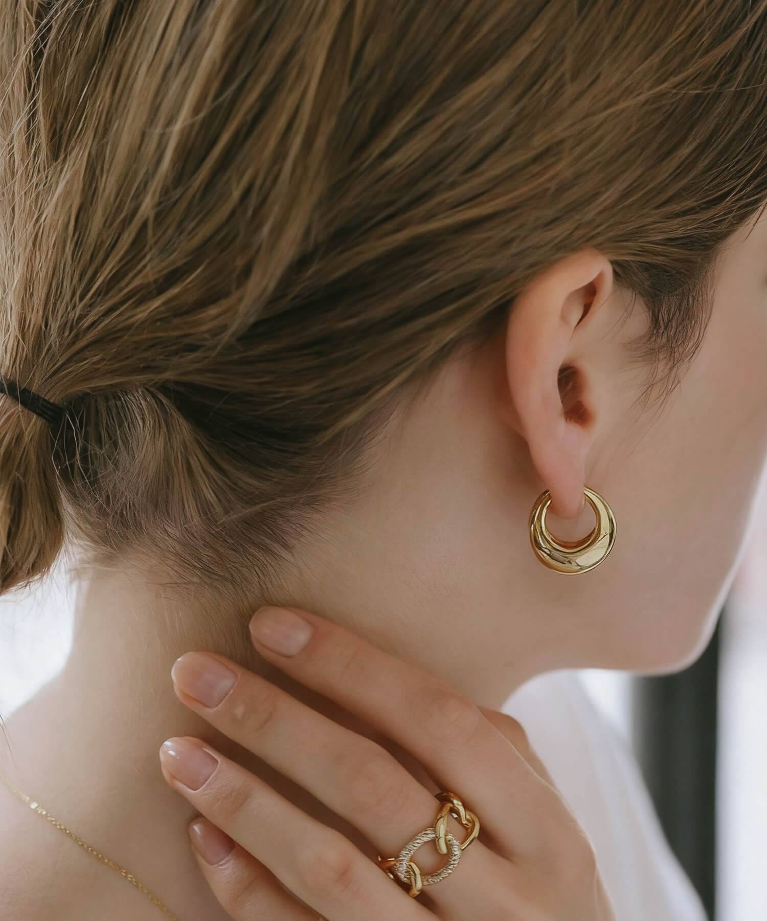 18K Gold Plated Sterling Silver Plump Hoop Earrings | CAPALLE