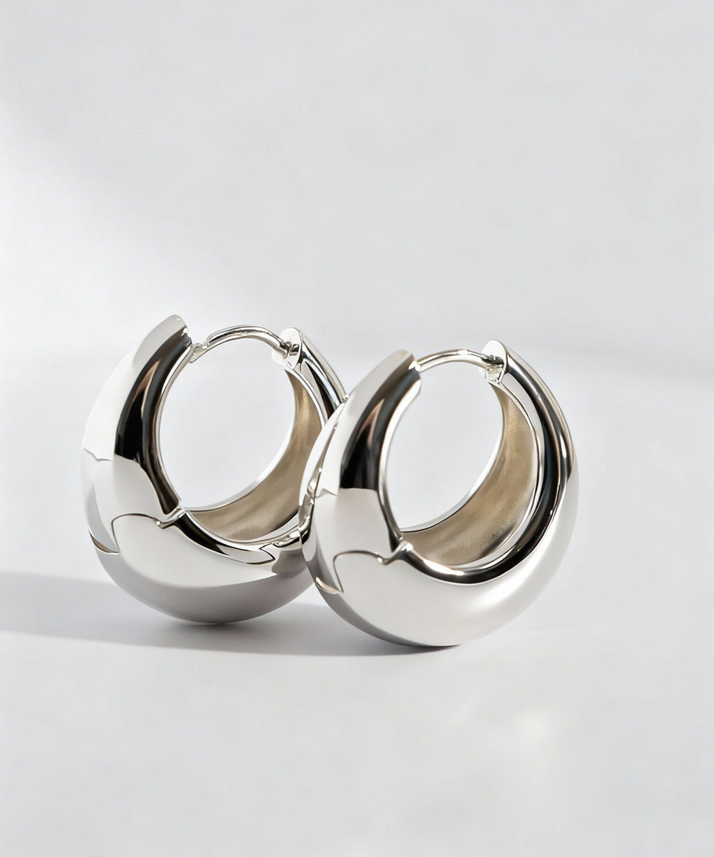 18K Gold Plated Sterling Silver Plump Hoop Earrings | CAPALLE