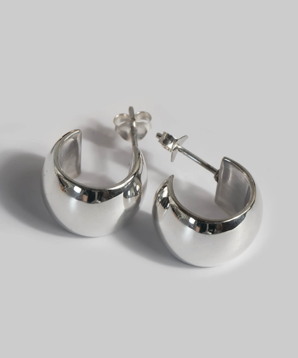 Sterling silver wide barrel hoop earrings, full view