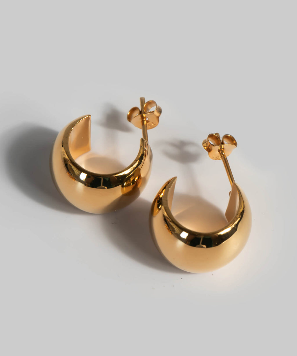 18K gold plated wide barrel hoop earrings, full view