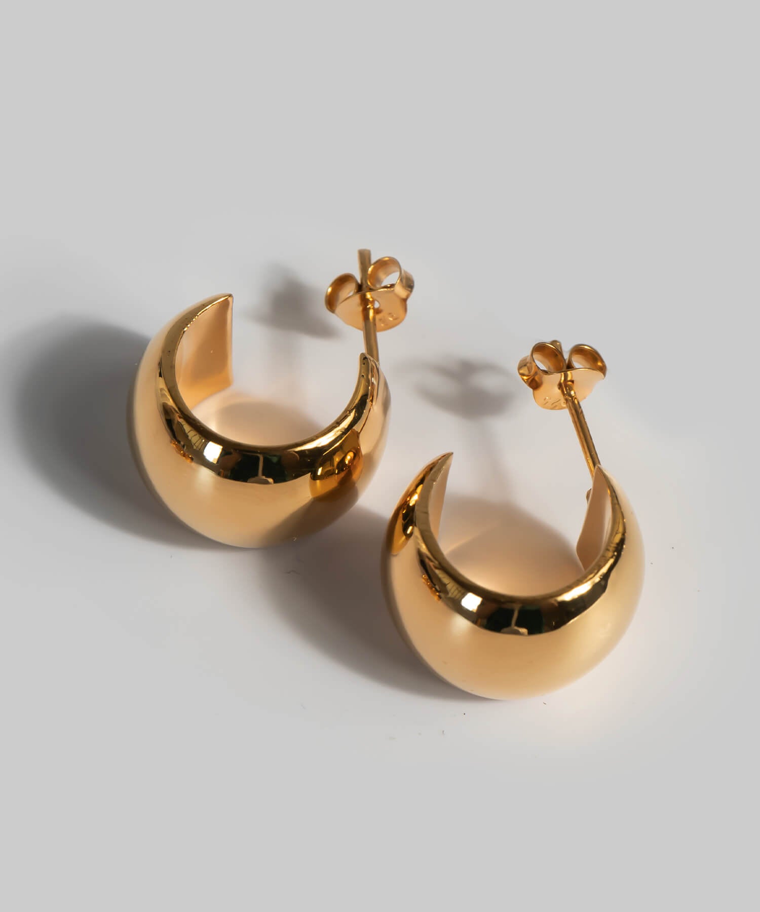 18K gold plated wide barrel hoop earrings, full view