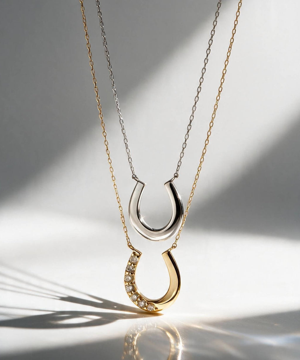 18K Gold & Platinum Diamond Horseshoe Necklace | COUPELLE
