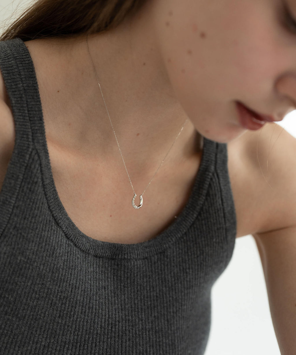 18K Gold & Platinum Diamond Horseshoe Necklace | COUPELLE