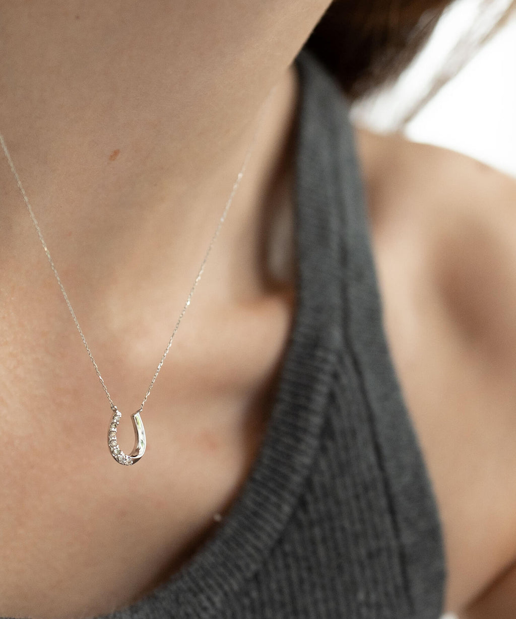 18K Gold & Platinum Diamond Horseshoe Necklace | COUPELLE