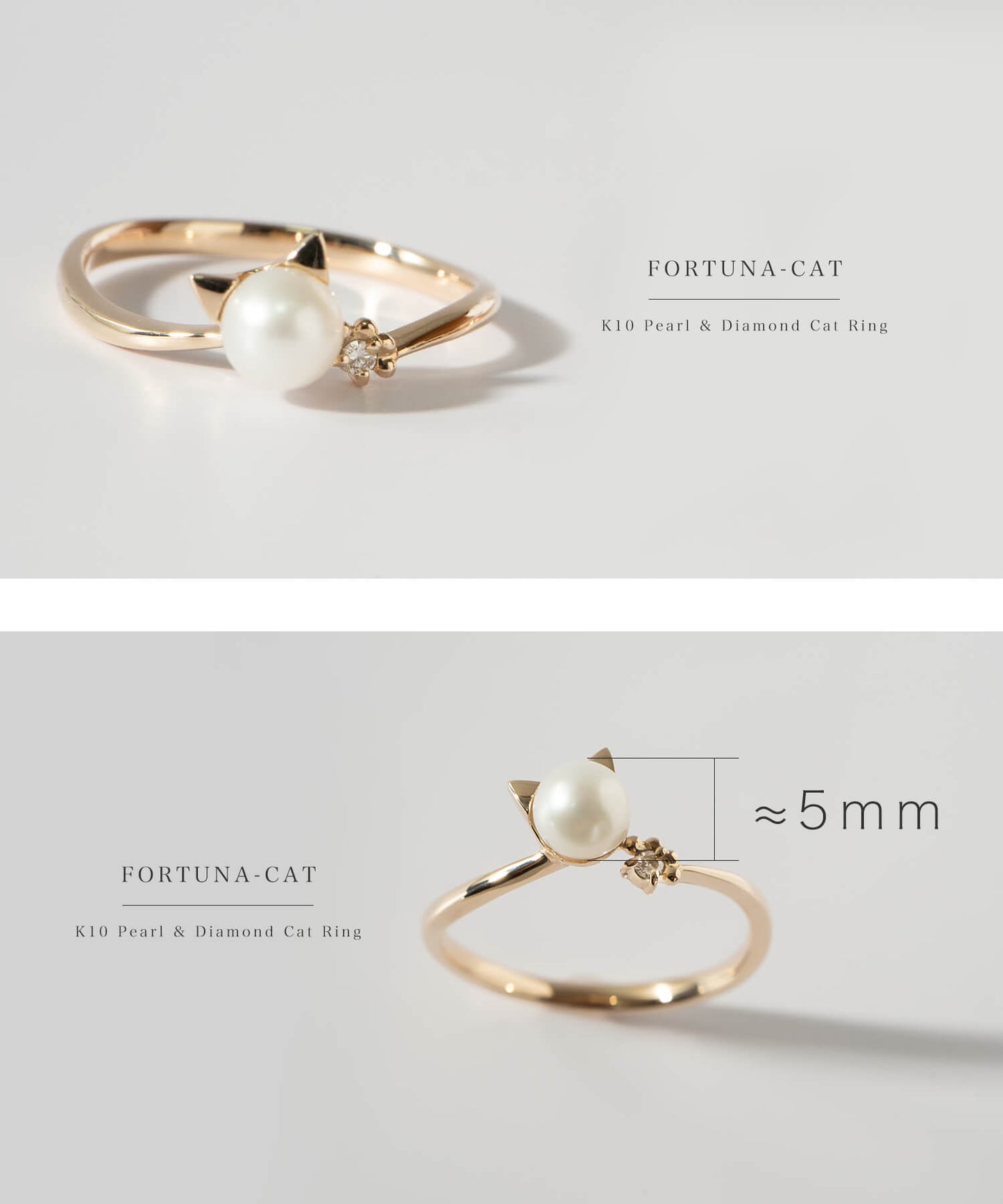 10K Pearl and Diamond Cat Ring | FORTUNA-CAT RING