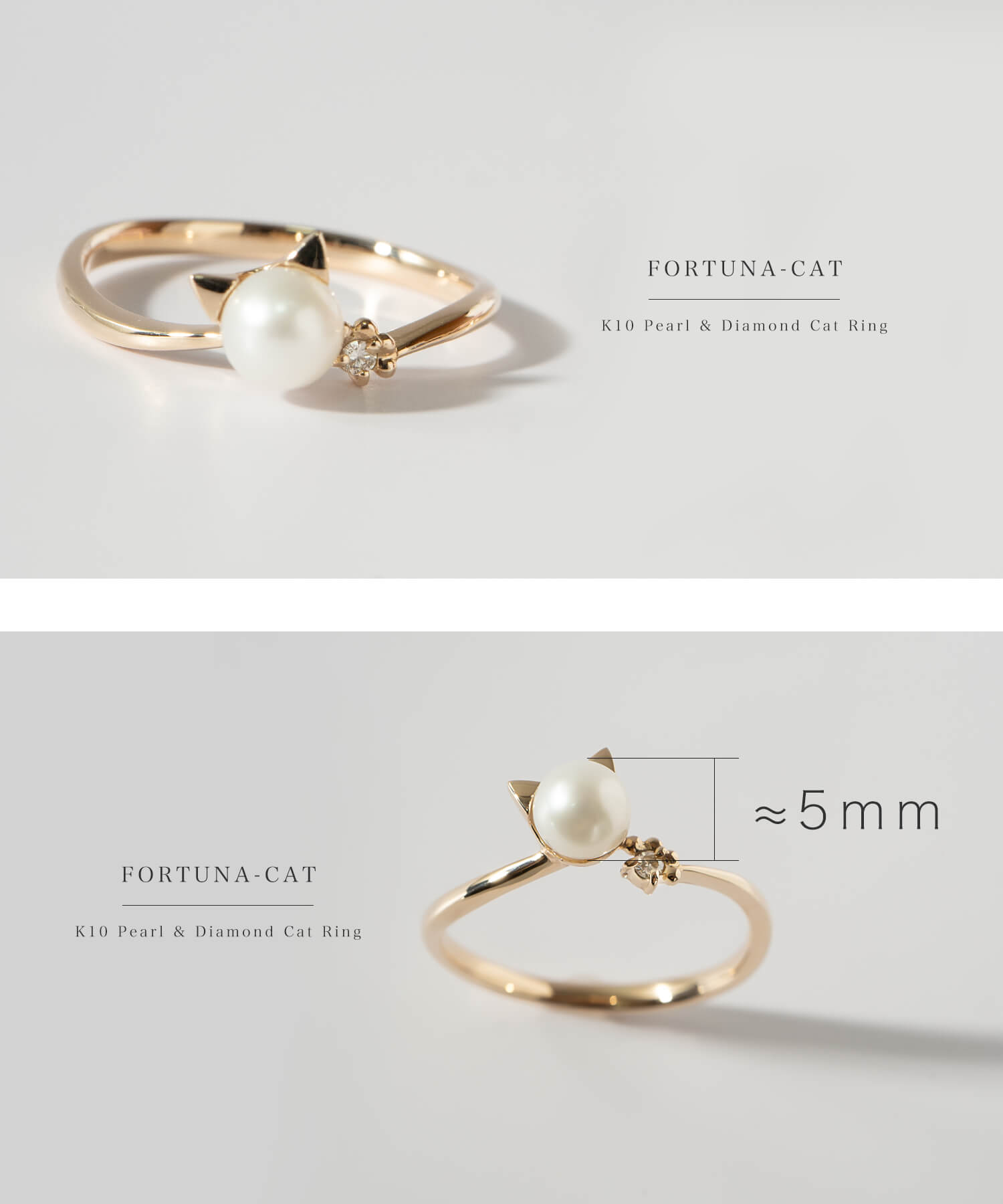 10K Gold Pearl and Diamond Cat Ring | FORTUNA-CAT
