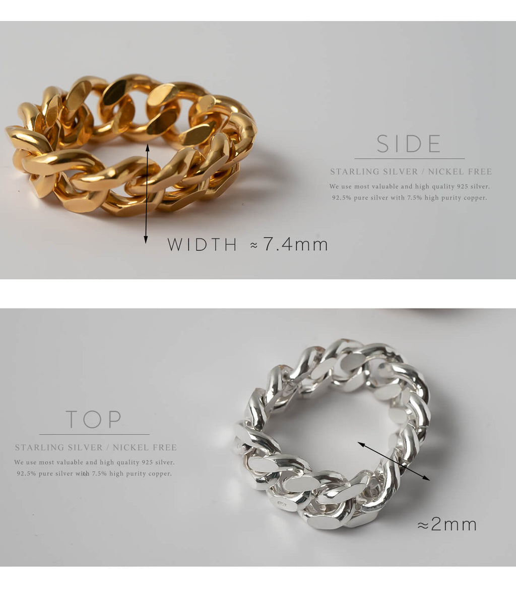 18K Gold Plated Sterling Silver Cuban Link Chain Ring | KAVALERI