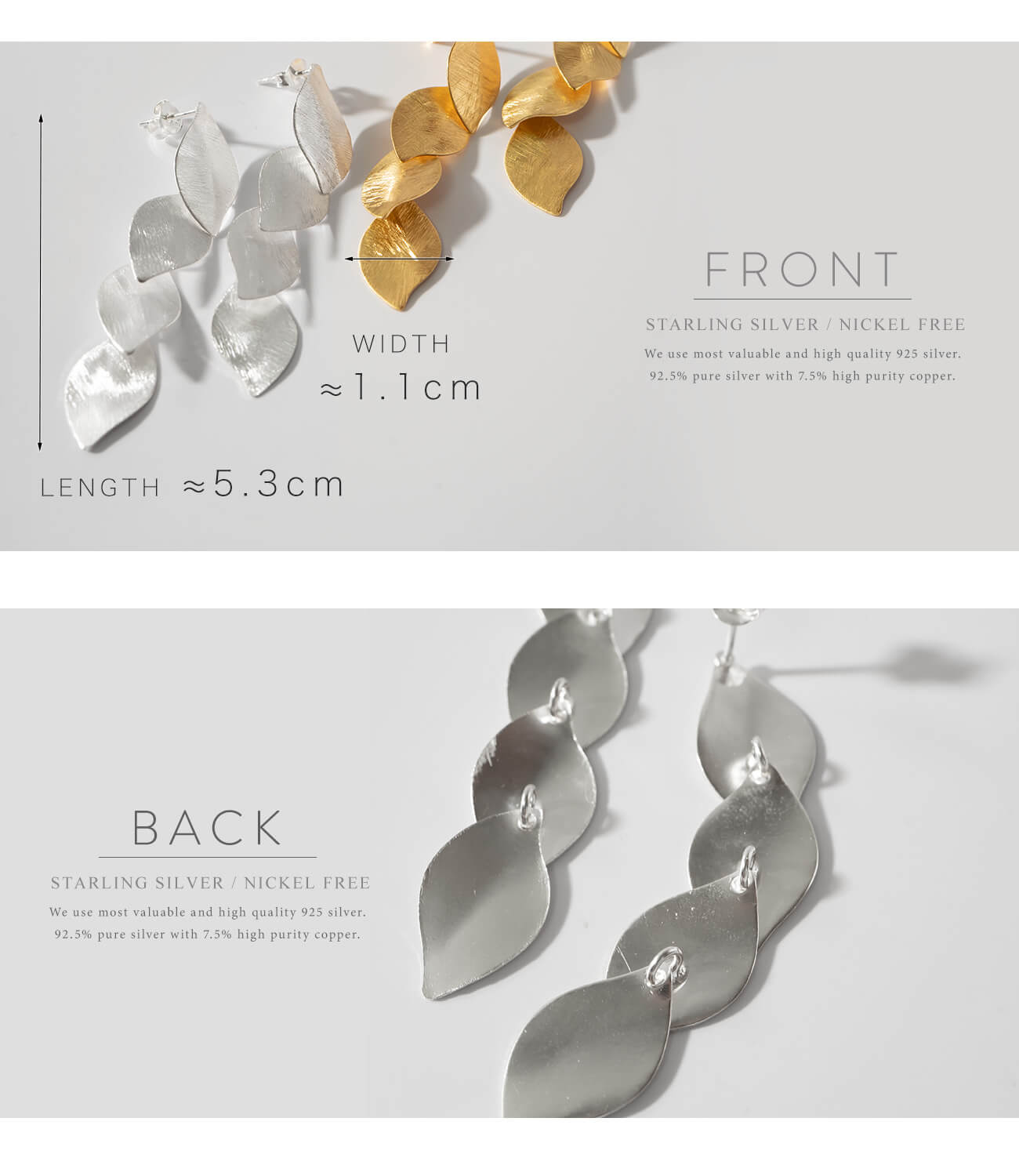Silver925 Leaf Drop Earrings ｜ MIELIKKI-LEHTIA PIERCE