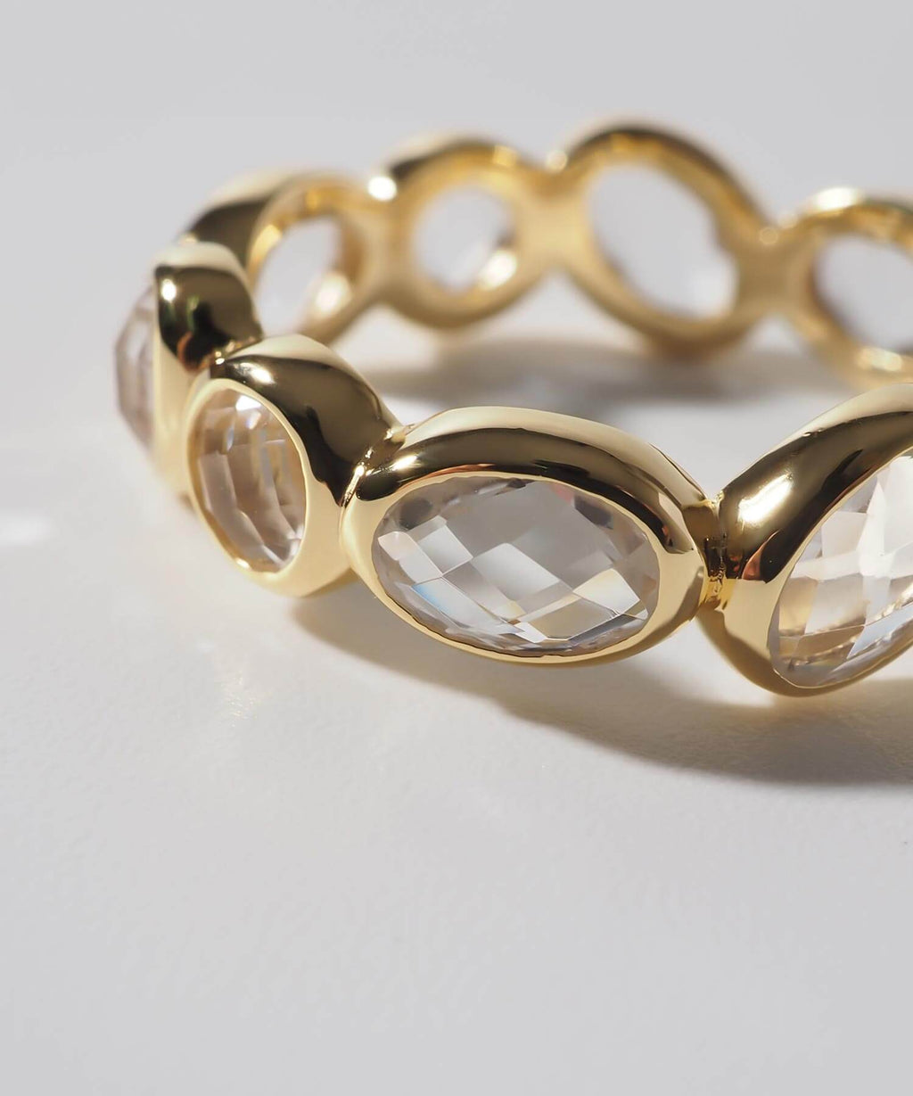 18K Gold Plated Sterling Silver White Quartz Eternity Gemstone Ring | ANTHEIA CRYSTA