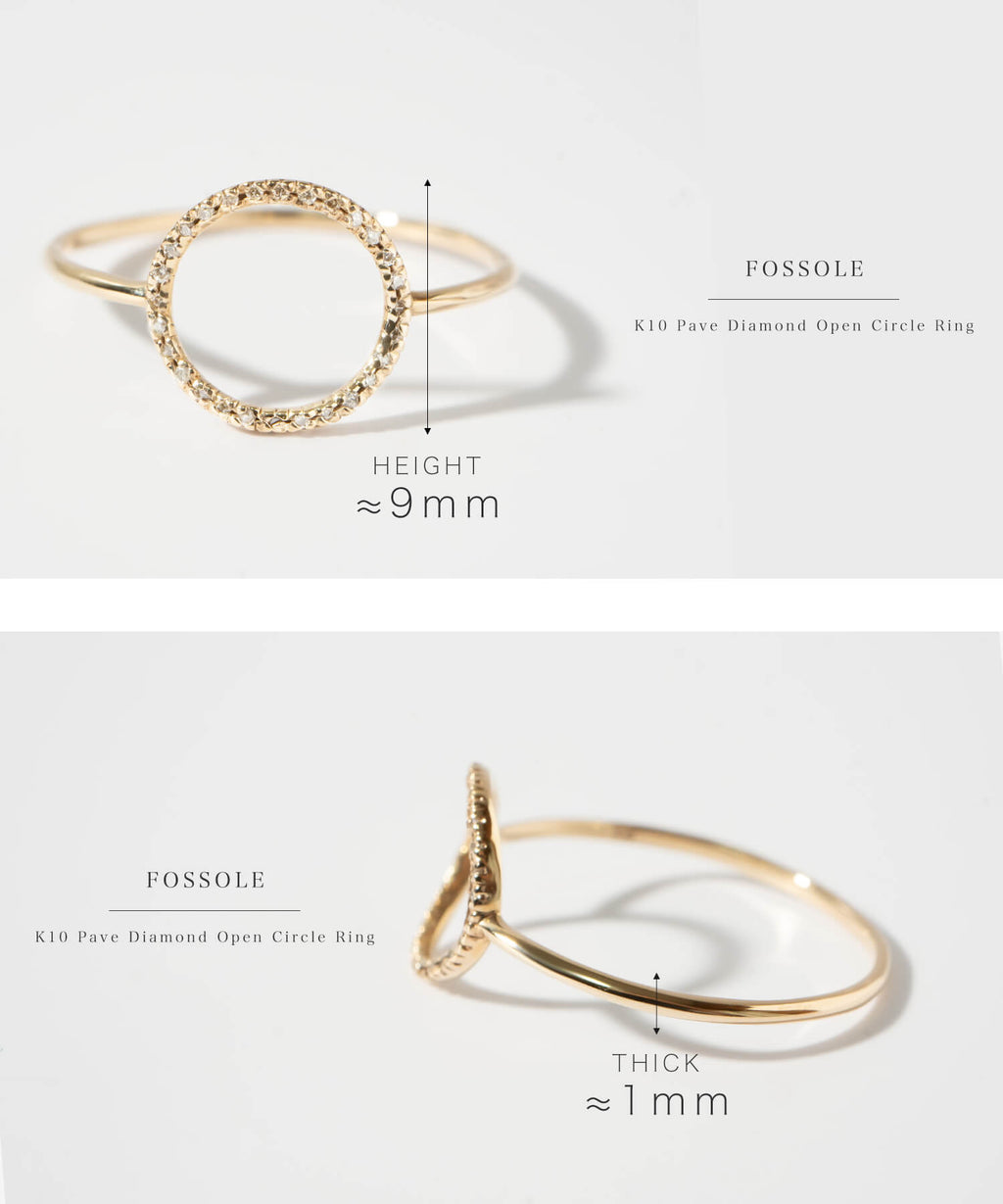 10K Gold Pave Diamond Open Circle Ring | FOSSOLE