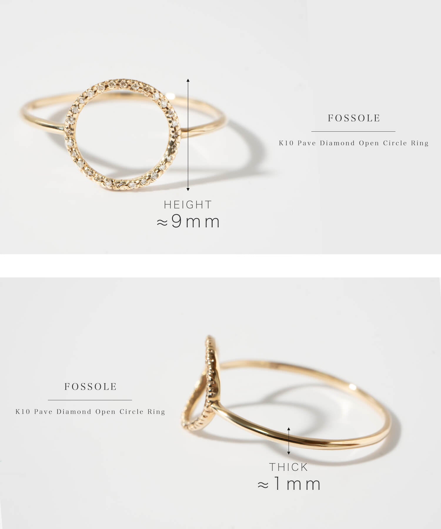 10K Gold Pave Diamond Open Circle Ring | FOSSOLE