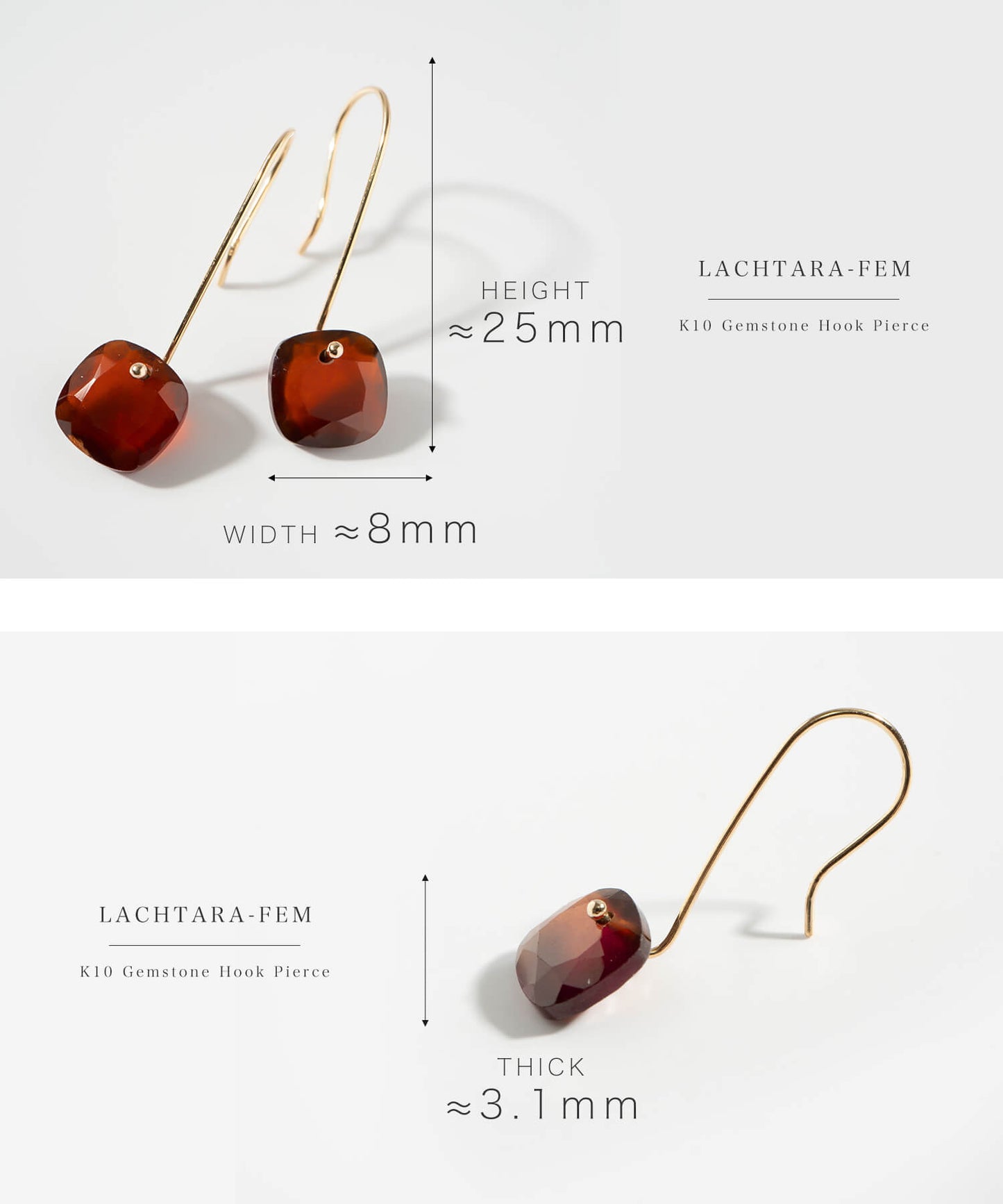 K10 Garnet Hook Earrings | LACHTARA-FEM PIERCE