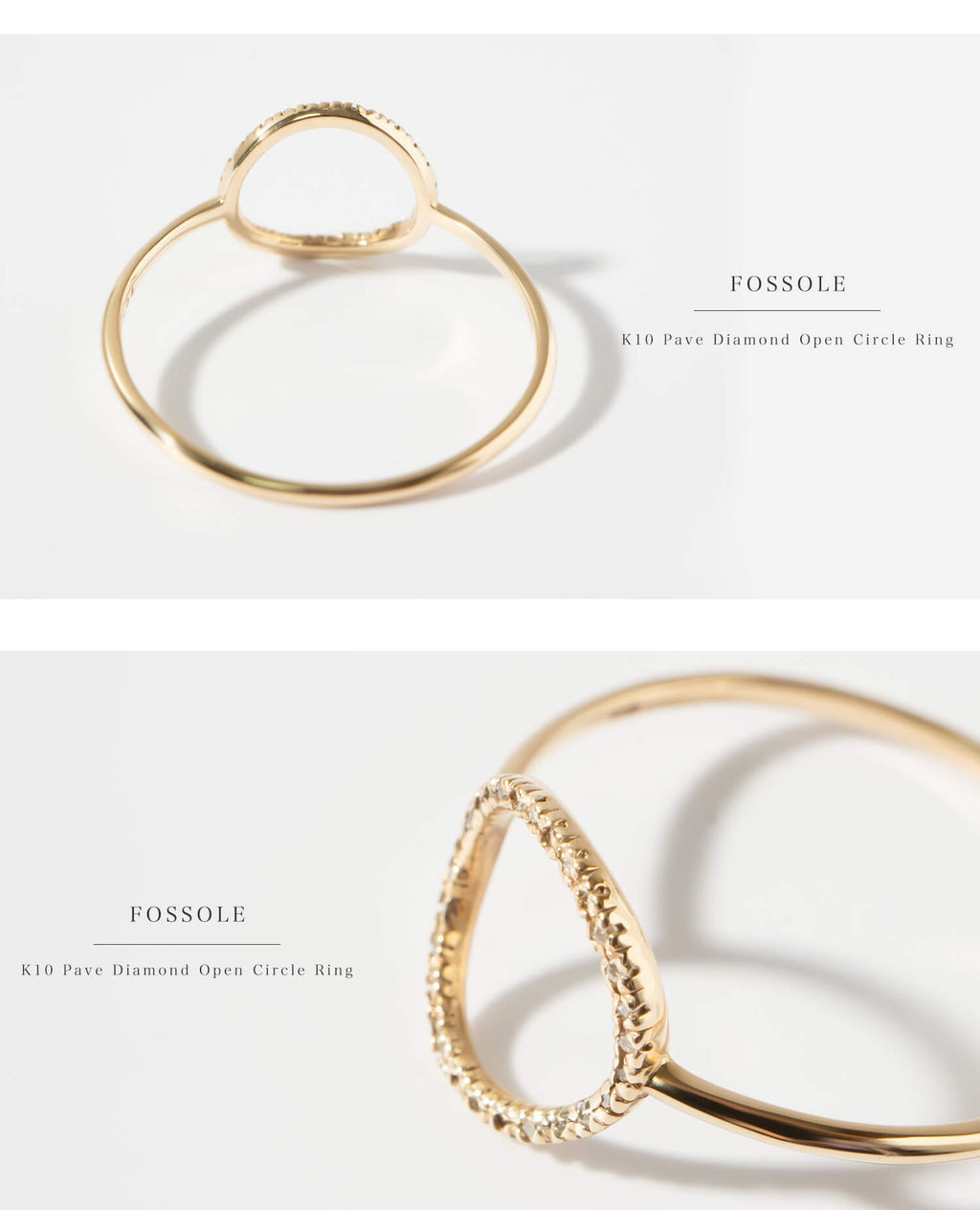 10K Gold Pave Diamond Open Circle Ring | FOSSOLE
