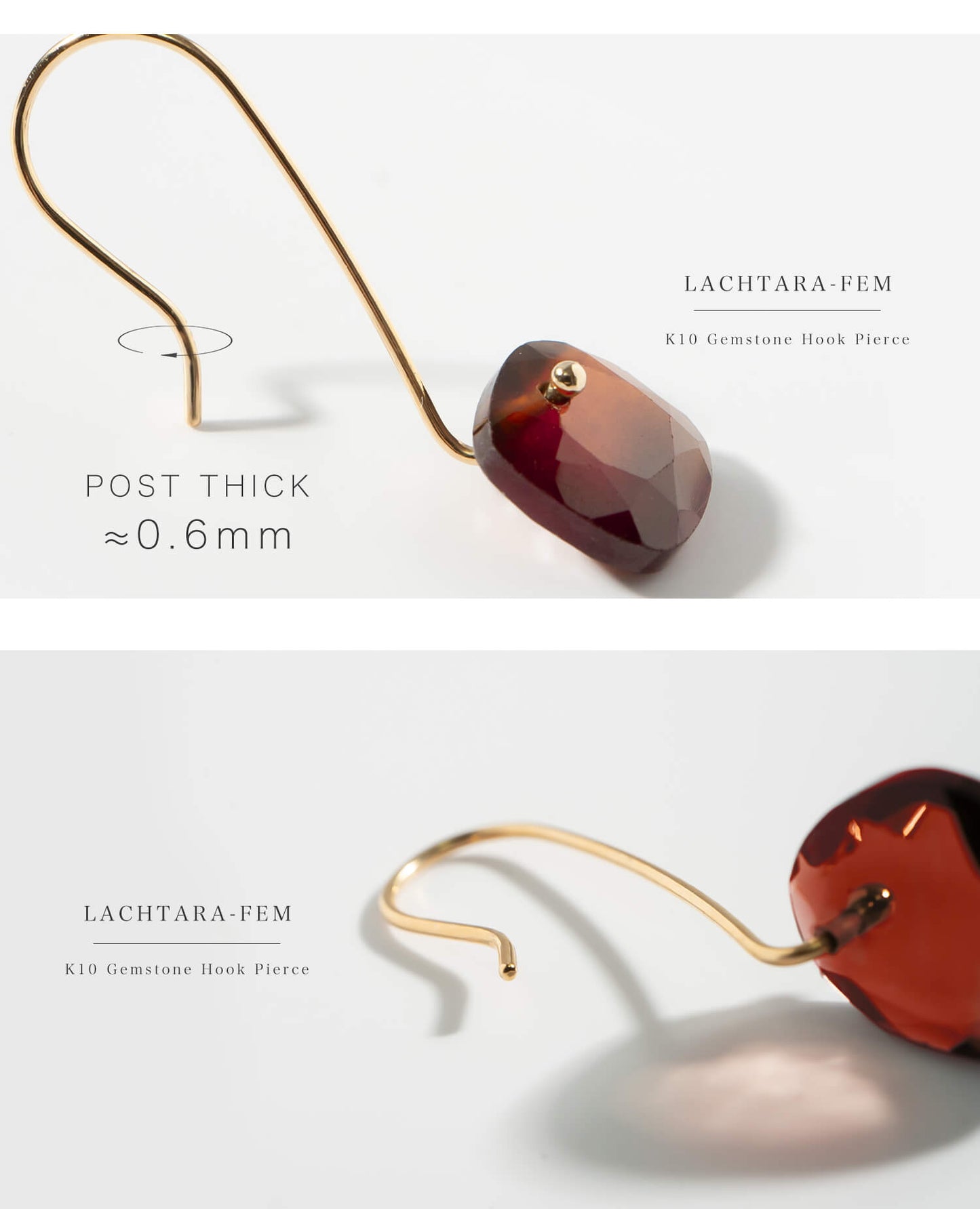 K10 Garnet Hook Earrings | LACHTARA-FEM PIERCE