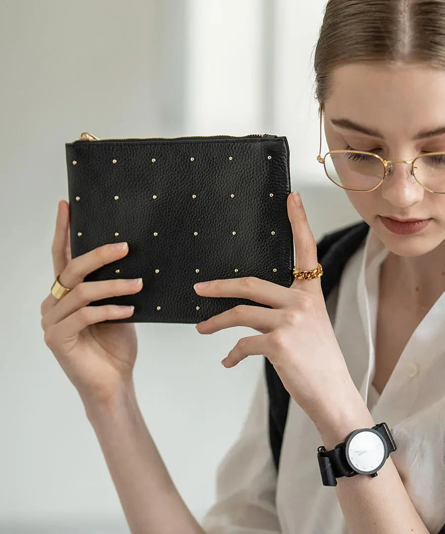 Studs Leather Pouch | DOT LEATHER POUCH M