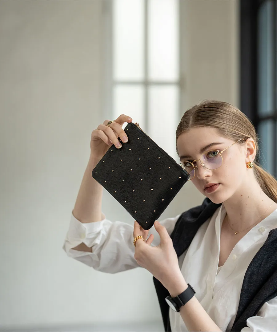 Studs Leather Pouch | DOT LEATHER POUCH M