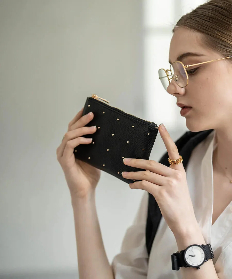 Studs Leather Pouch | DOT LEATHER POUCH S