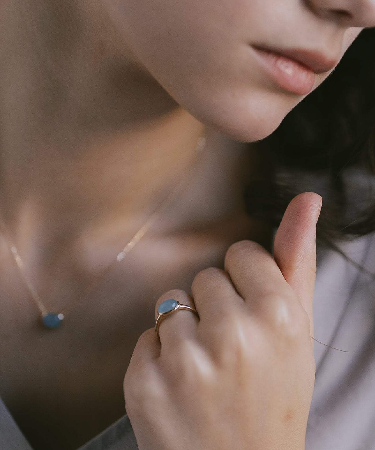 10K yellow gold aquamarine ring worn as an everyday piece