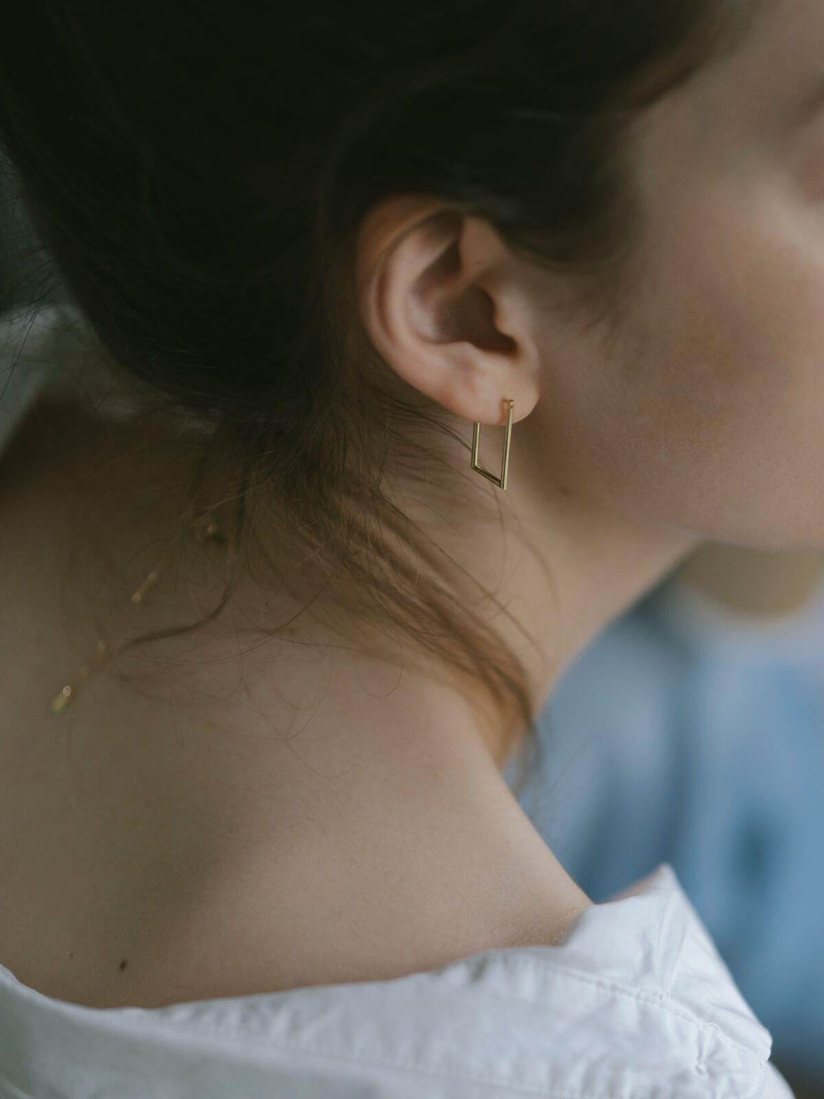 K18 Sharp Lines Minimal Rectangle Hoop Earrings | ELPOTA-PE