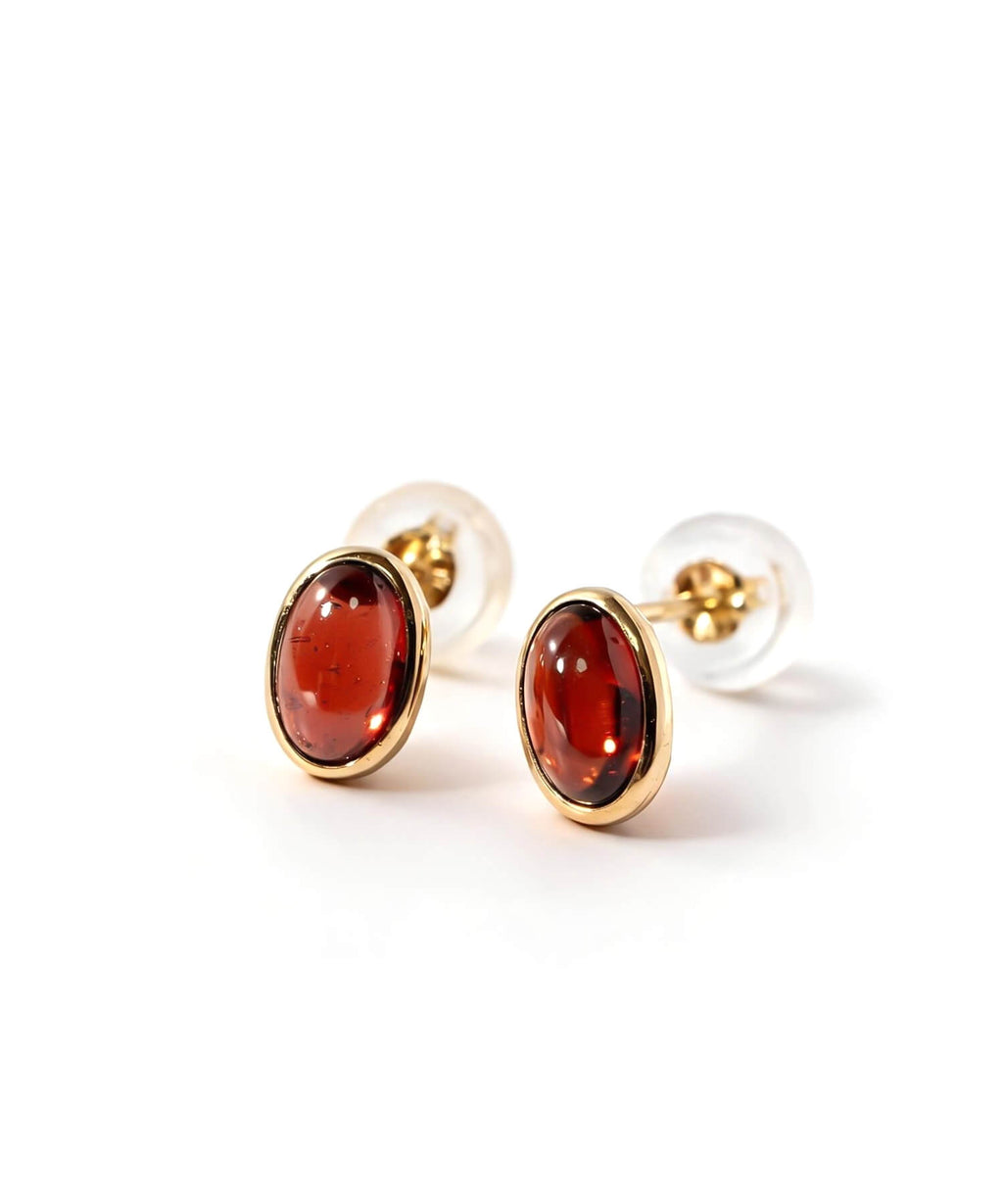 18K gold oval gemstone stud earrings, peridot and garnet | ENLILLE-OLIVA
