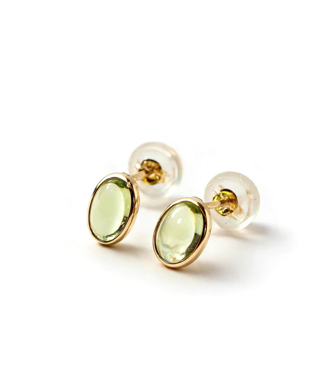 18K gold oval gemstone stud earrings, peridot and garnet | ENLILLE-OLIVA