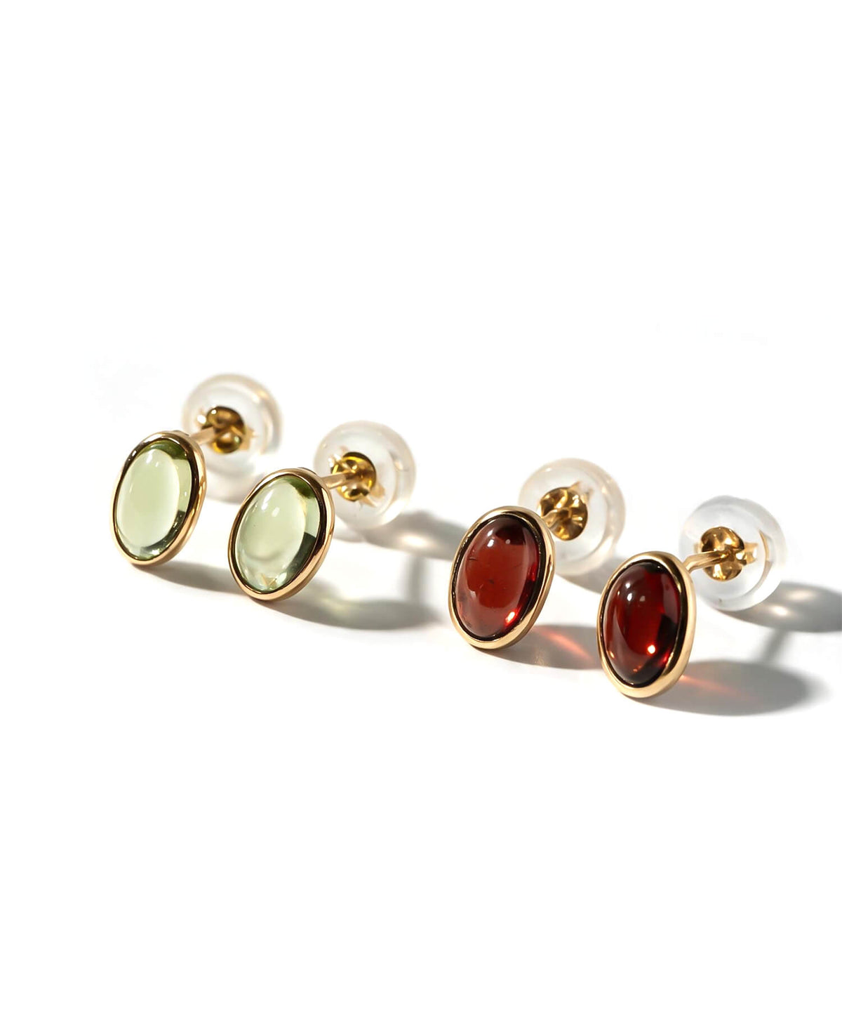 18K gold oval gemstone stud earrings, peridot and garnet | ENLILLE-OLIVA