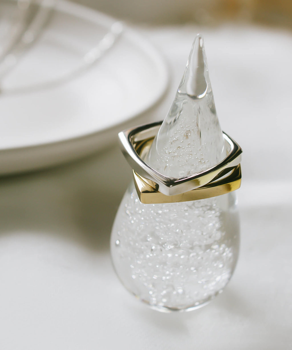 18K Gold Plated Sterling Silver Curvy Square Ring | EOLOU