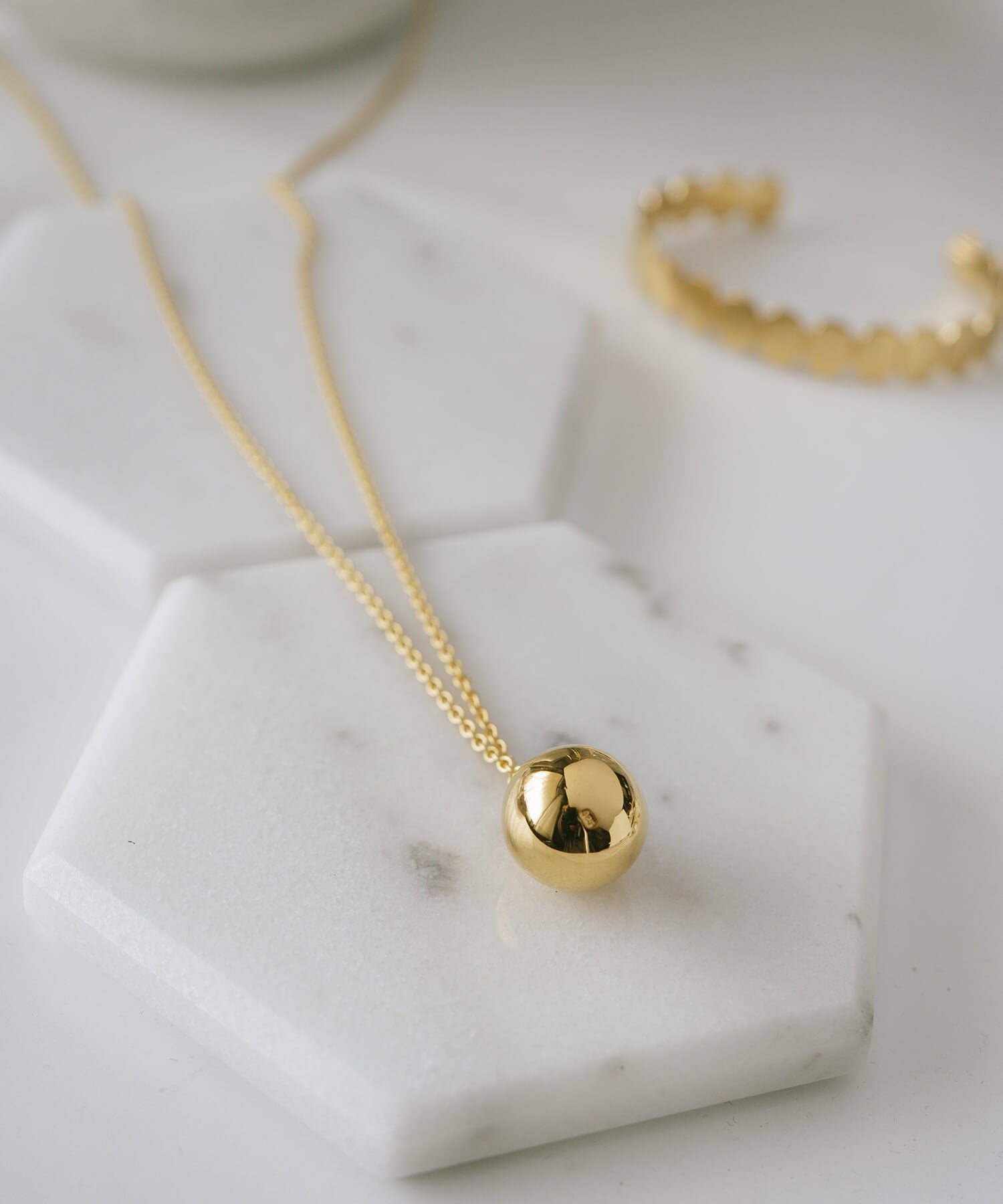 18K Gold Plated Sterling Silver Round Ball Long Necklace | FAFAO