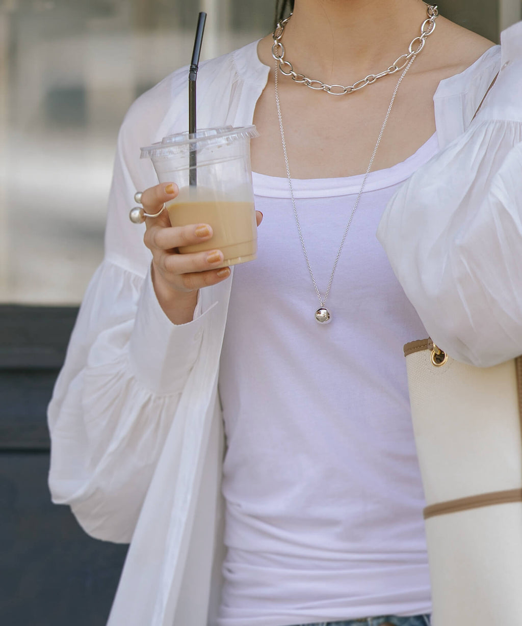 18K Gold Plated Sterling Silver Round Ball Long Necklace | FAFAO