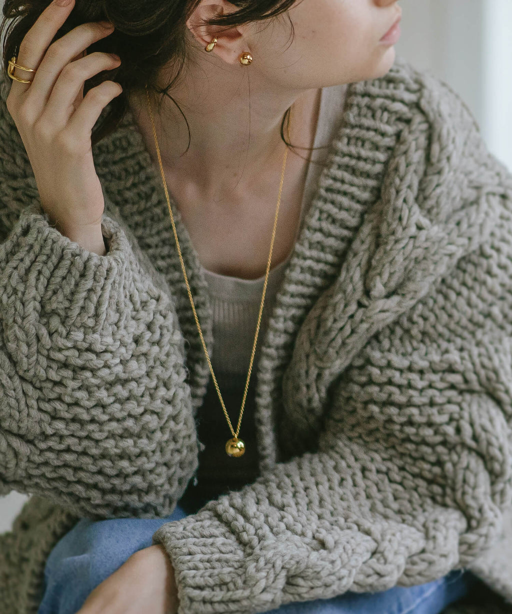 18K Gold Plated Sterling Silver Round Ball Long Necklace | FAFAO