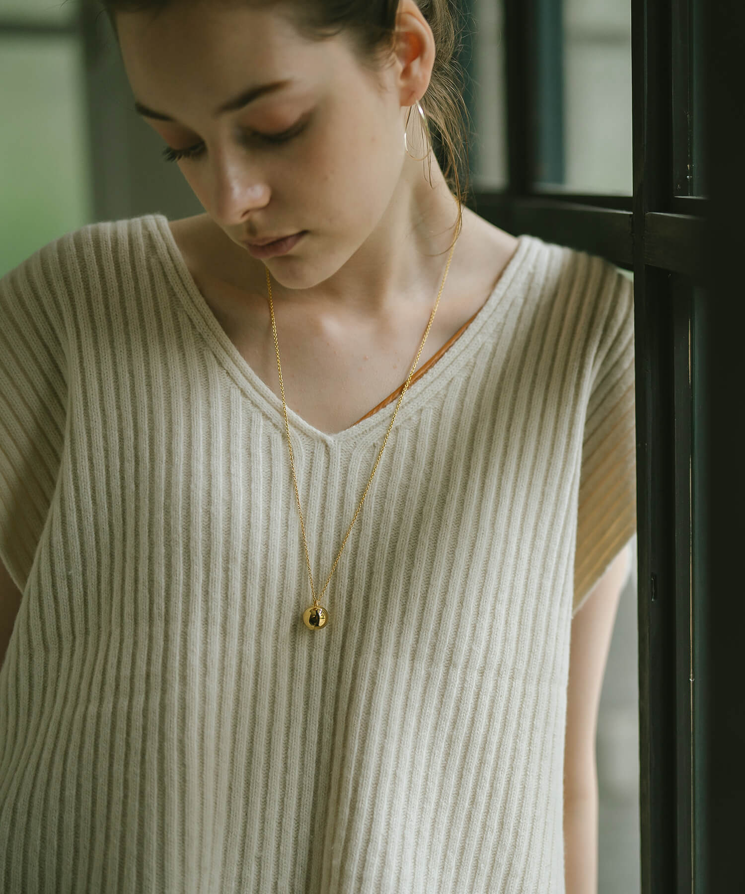 18K Gold Plated Sterling Silver Round Ball Long Necklace | FAFAO