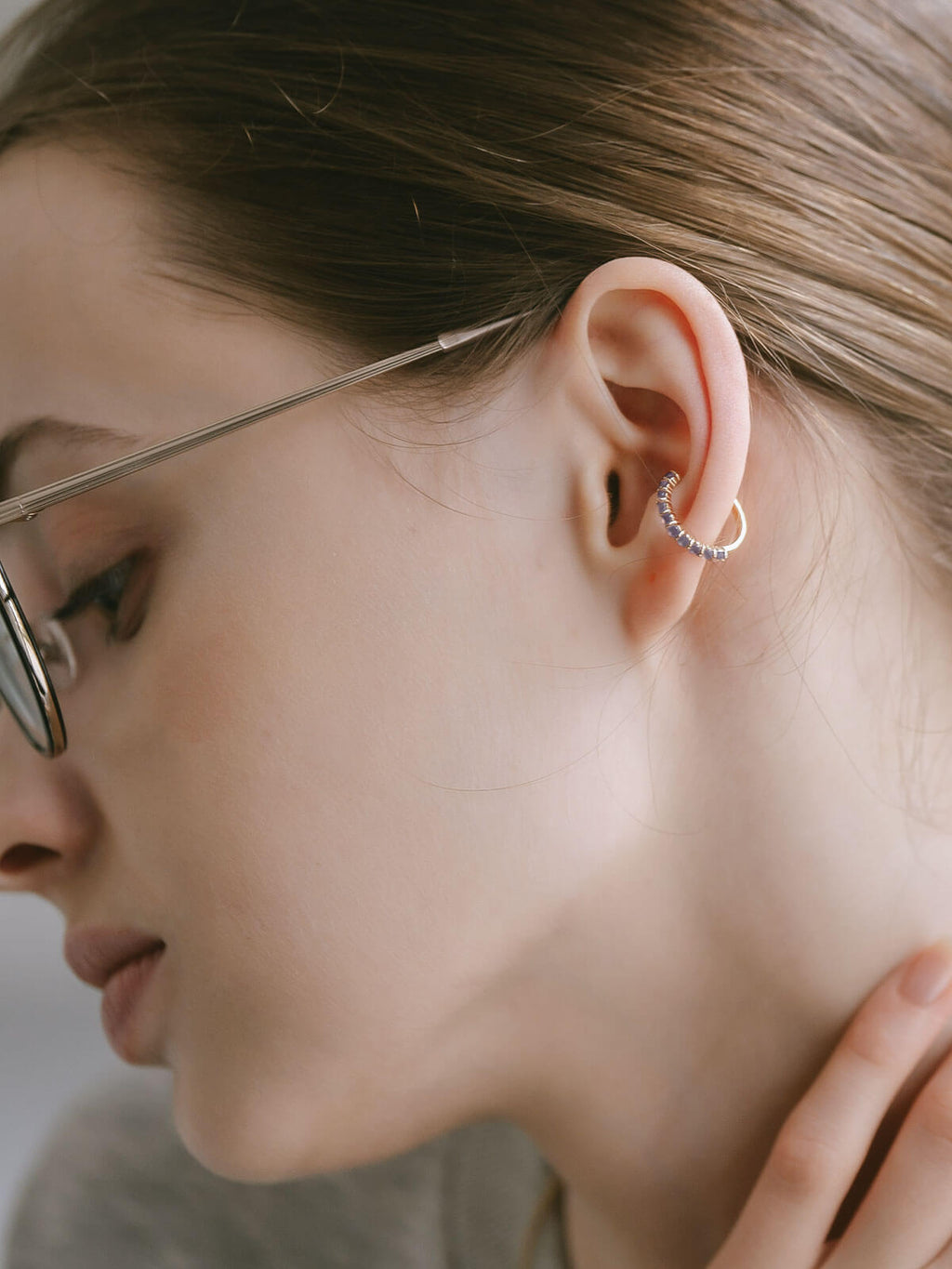 10K Gold Gemstone Elegant Hoop Earcuff | FLONE