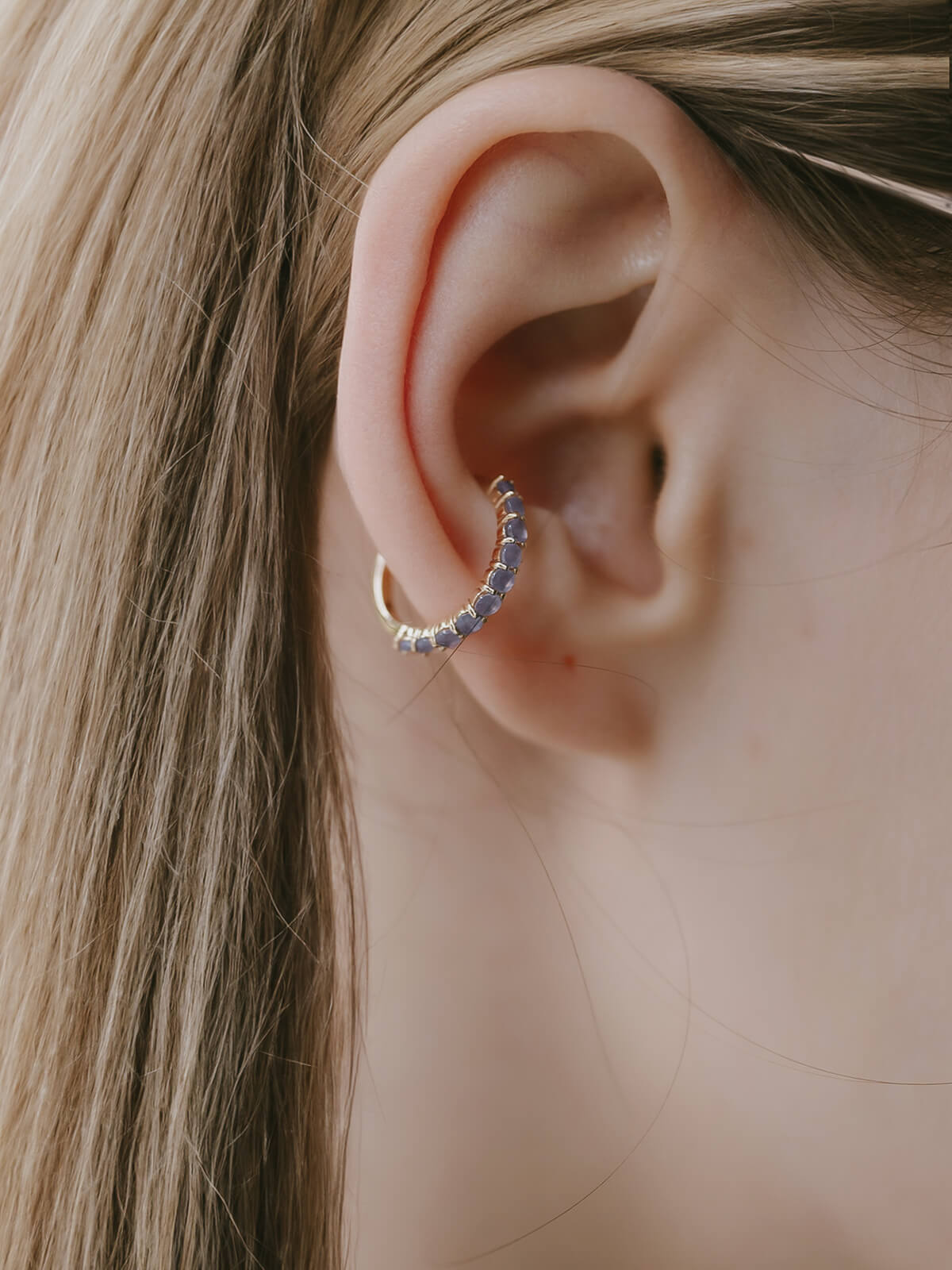 10K Gold Gemstone Elegant Hoop Earcuff | FLONE