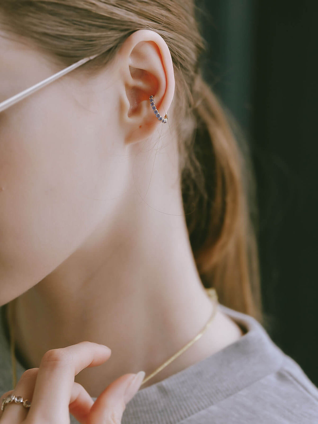 10K Gold Gemstone Elegant Hoop Earcuff | FLONE