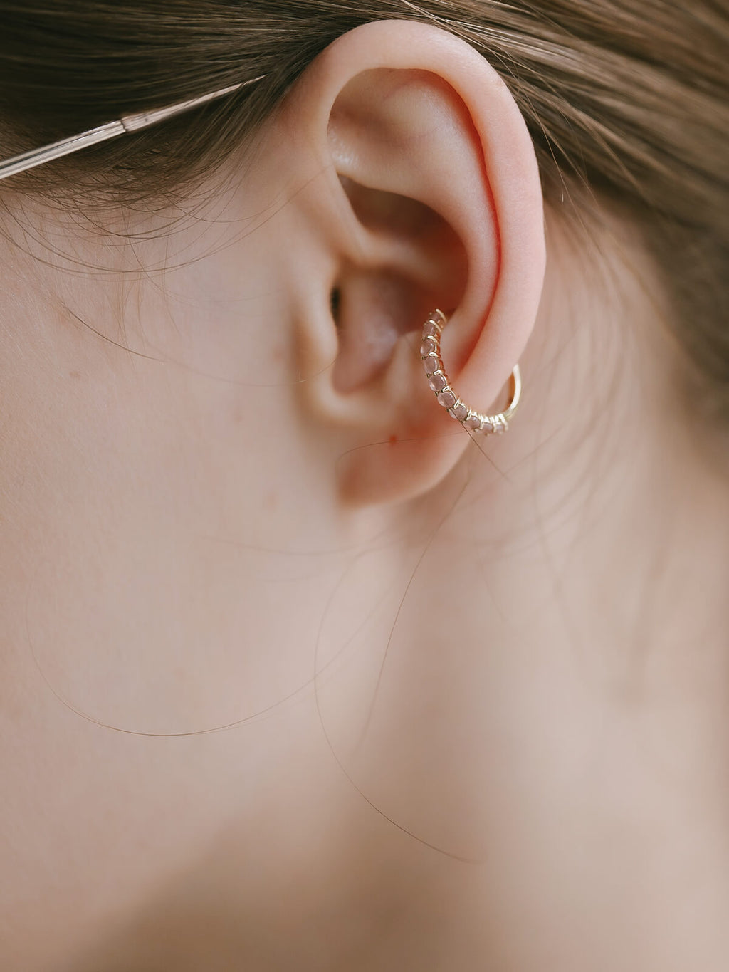 10K Gold Gemstone Elegant Hoop Earcuff | FLONE
