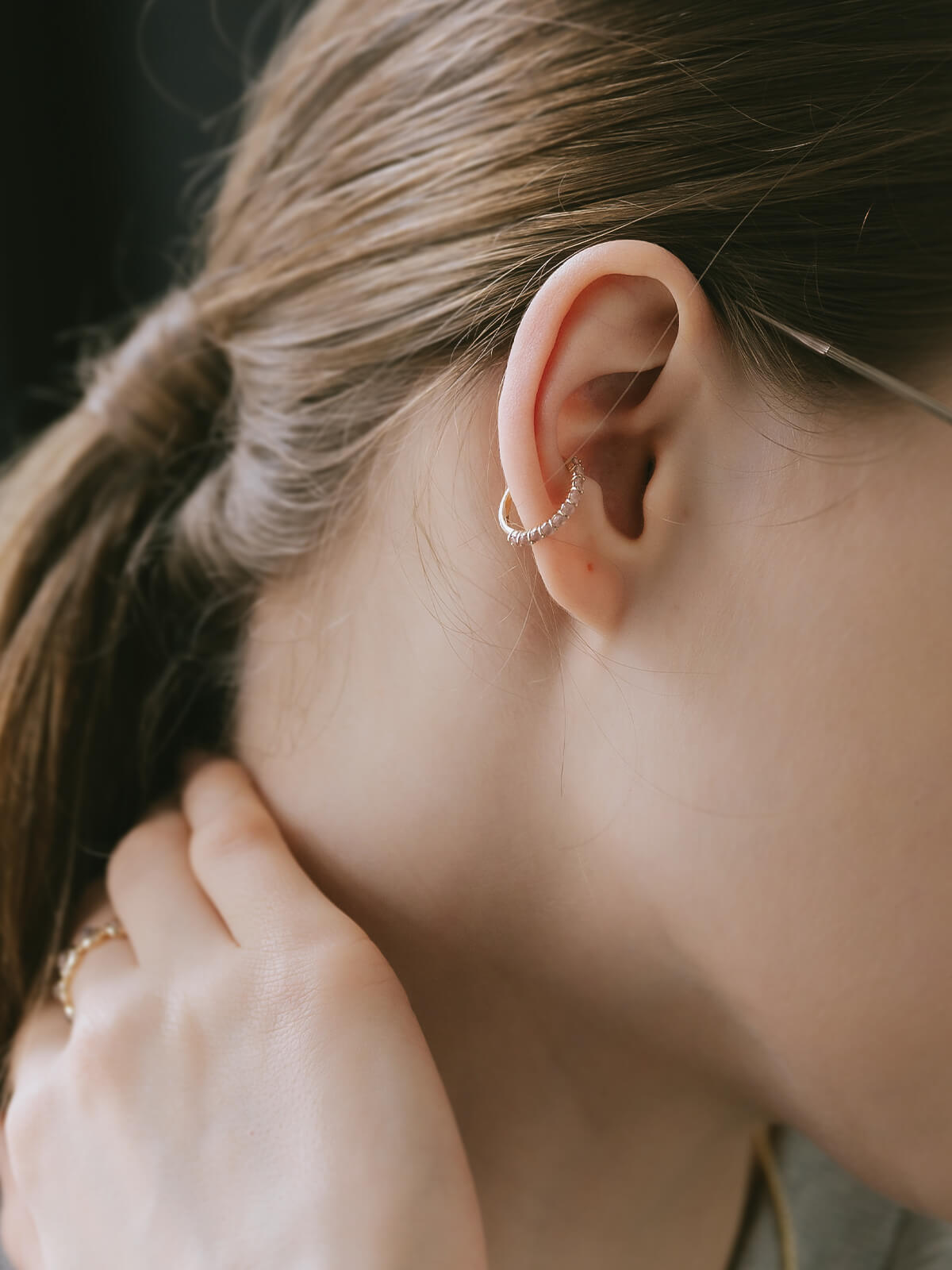 10K Gold Gemstone Elegant Hoop Earcuff | FLONE