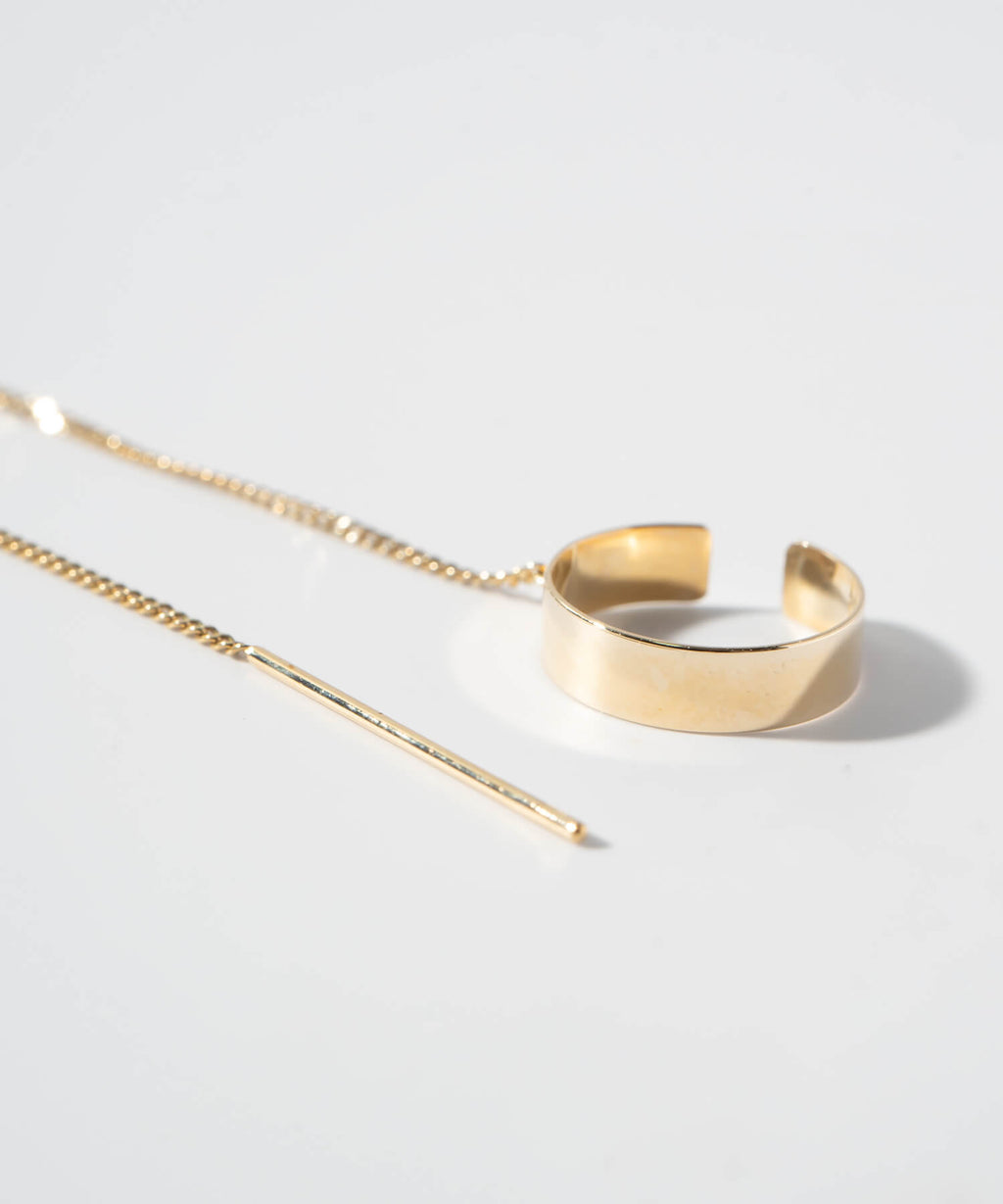 10K Gold Flat Hoop Chain Ear Cuff | FLUX-FLAT