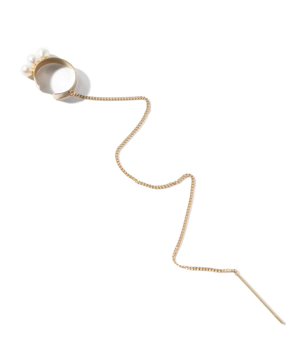 10K Gold Hoop Chain Pearl Ear Cuff | FLUX-PEARL
