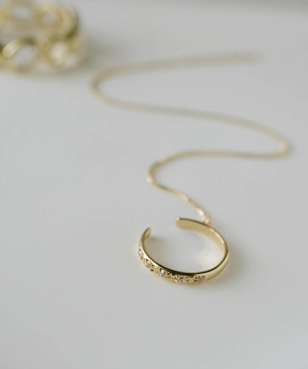 10K Gold Cubic Zirconia Hoop Chain Ear Cuff | FLUX-STR