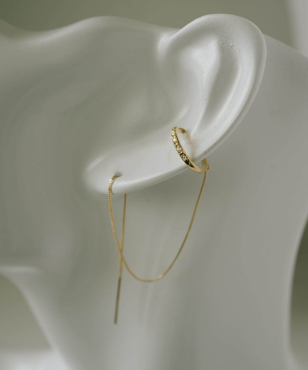 10K Gold Cubic Zirconia Hoop Chain Ear Cuff | FLUX-STR