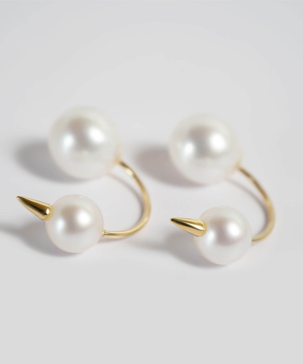 18K Gold Double Pearl Thorny Earrings | FOLLETTA