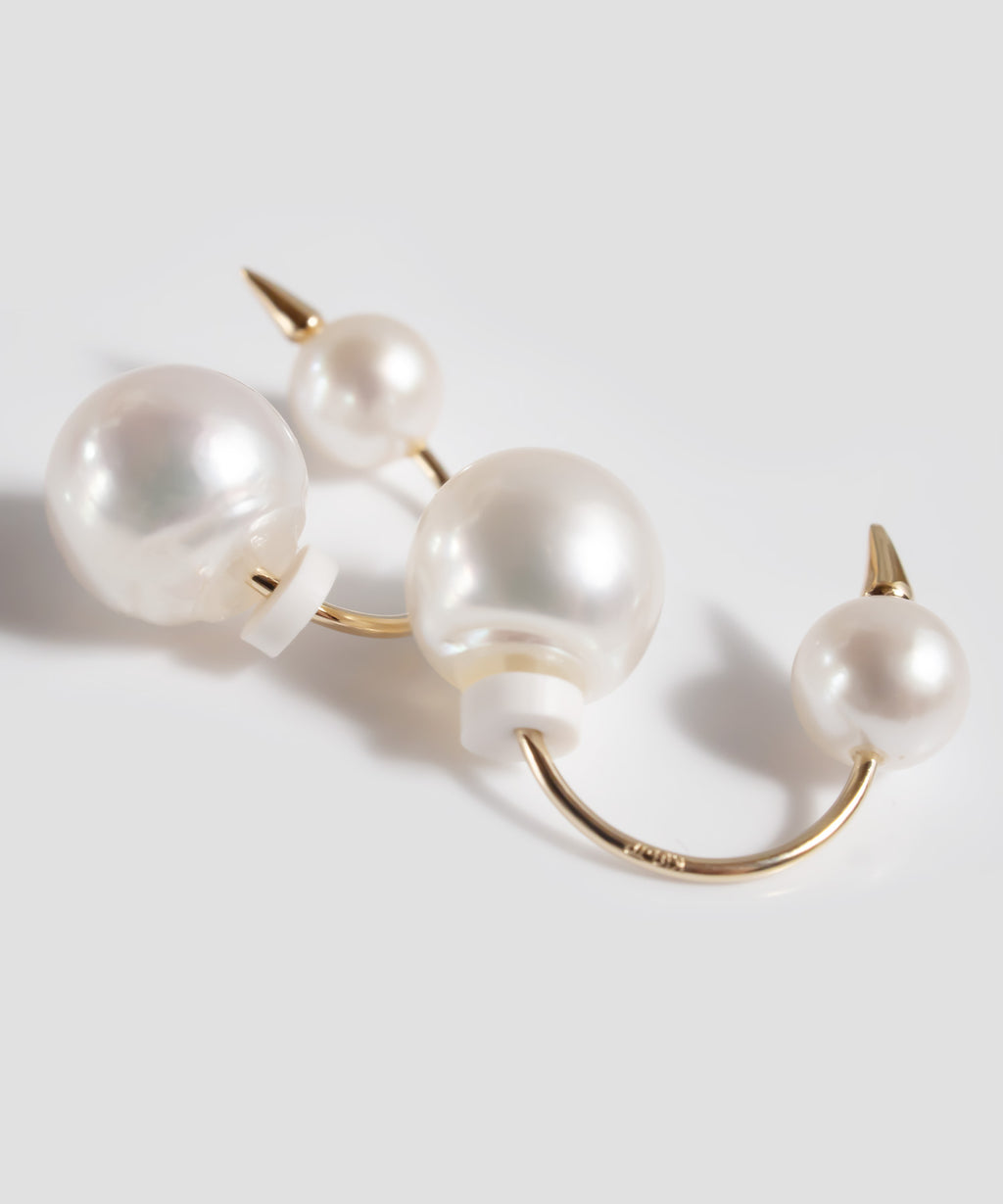 18K Gold Double Pearl Thorny Earrings | FOLLETTA