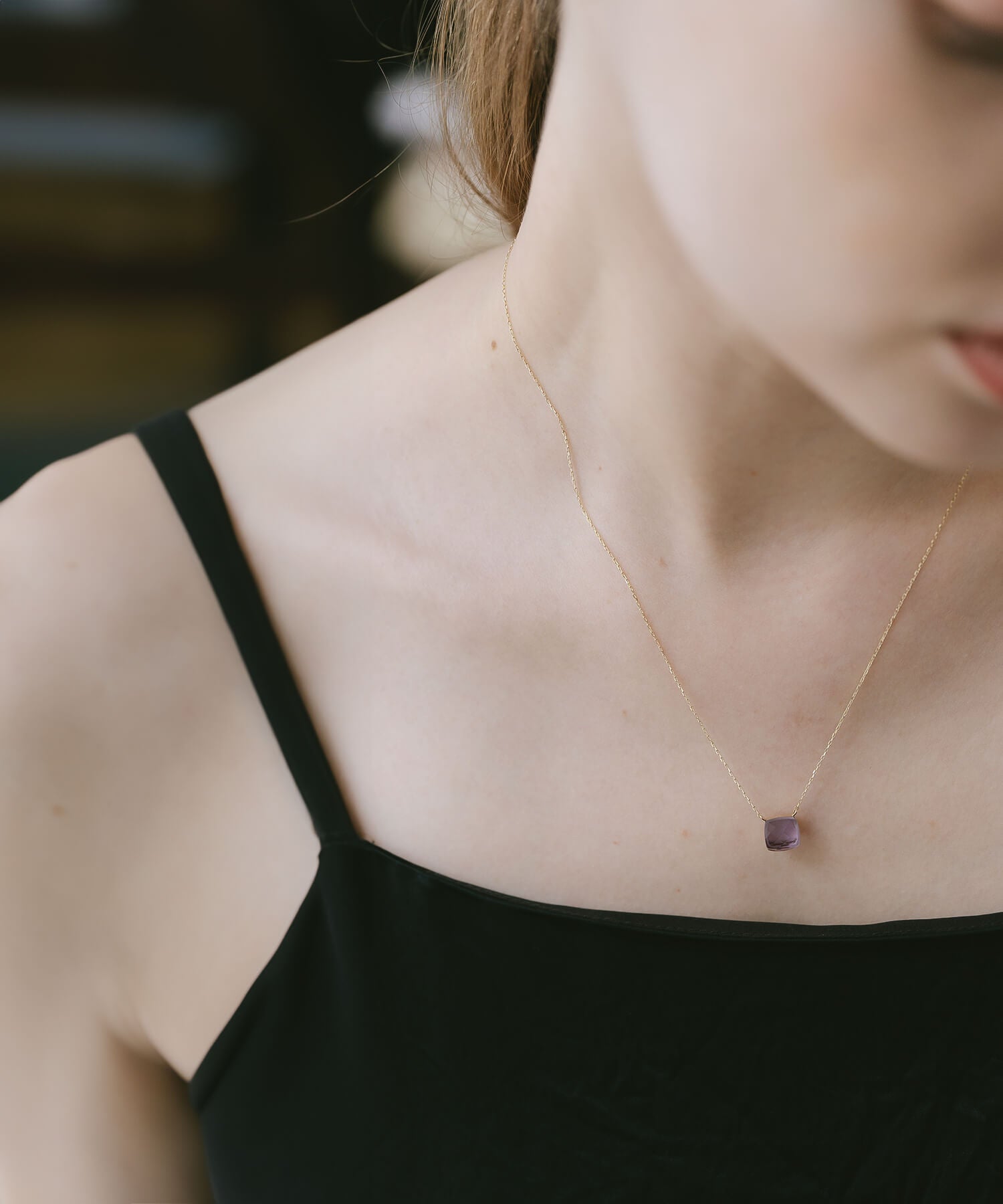 10K Gold Cushion Cut Gemstone Necklace | GLOA ARCA