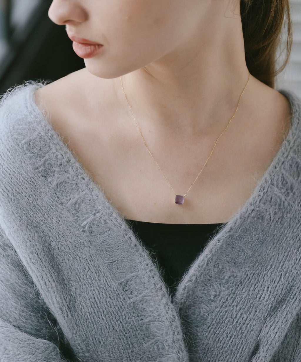 10K Gold Cushion Cut Gemstone Necklace | GLOA ARCA